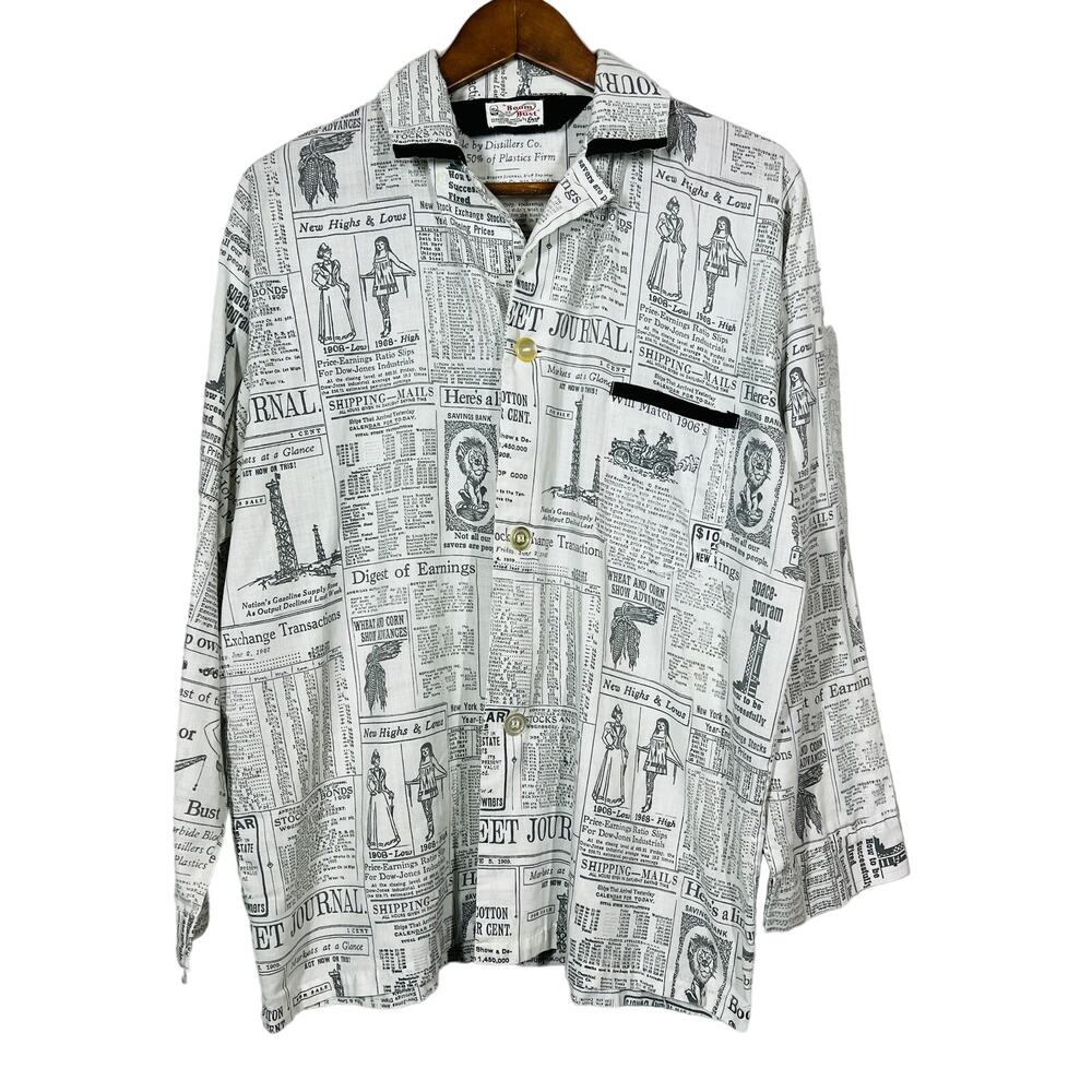 Boom or Bust by Enro Pajama Top Classic Newsprint Comfy Sleep - L